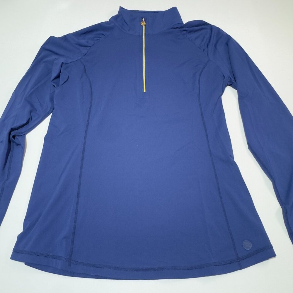 LILLY PULITZER Luxletic Justine Half Zip Pullover Blue Sz LG UPF 50+ Golf Tennis